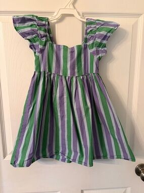 Cotton On Girls Green & Purple Striped Flutter Sleeve Dress size 6 worn twice
